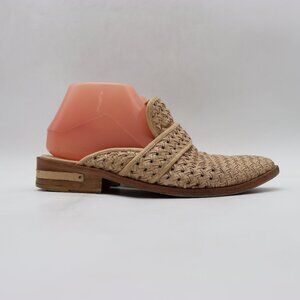 Freda Salvador Women's 8.5 Tan  Leather Woven Crochet Backless Mules Slip on